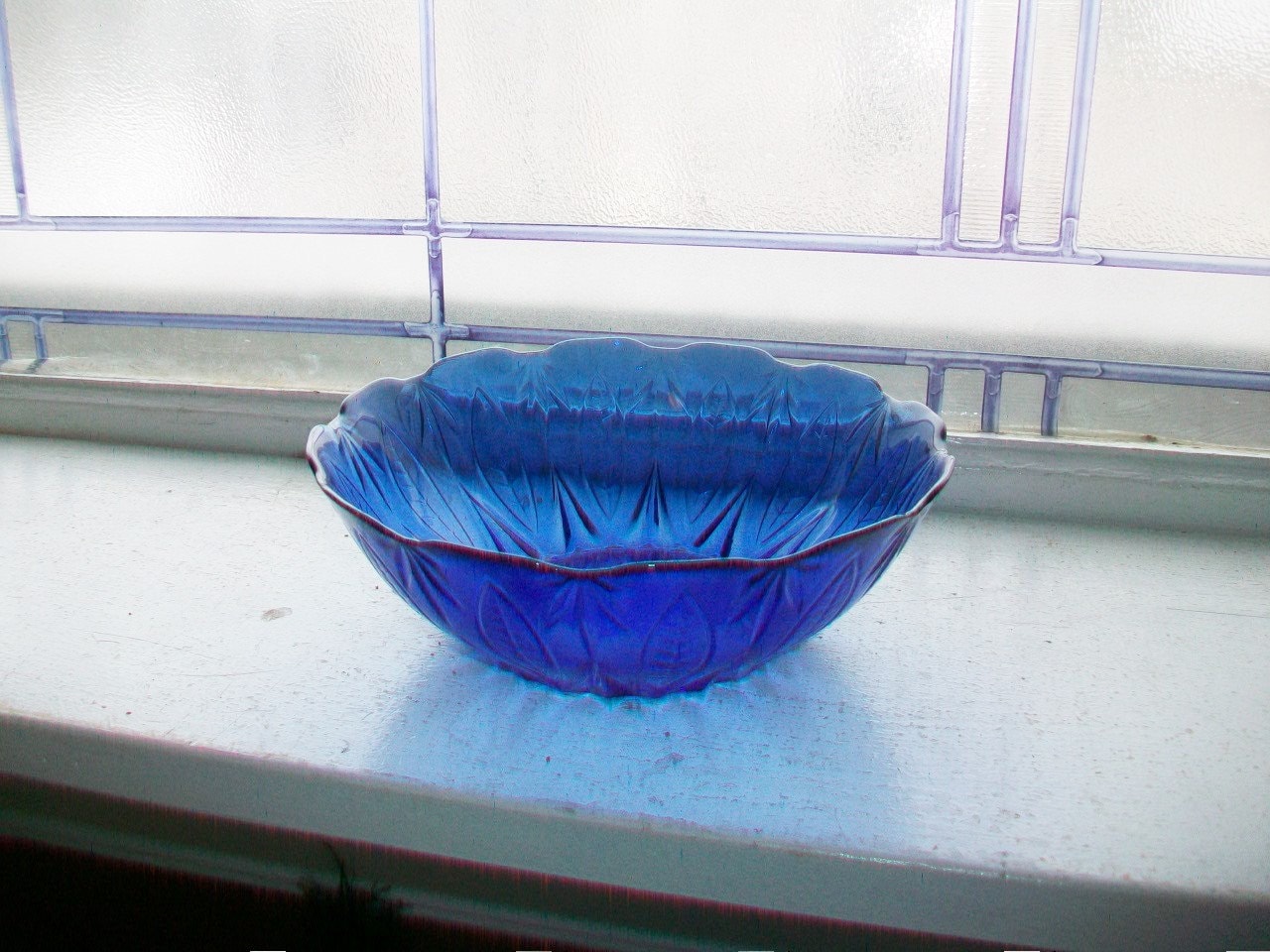 Vintage Cobalt Blue Glass Sunflower Bowl Art Deco