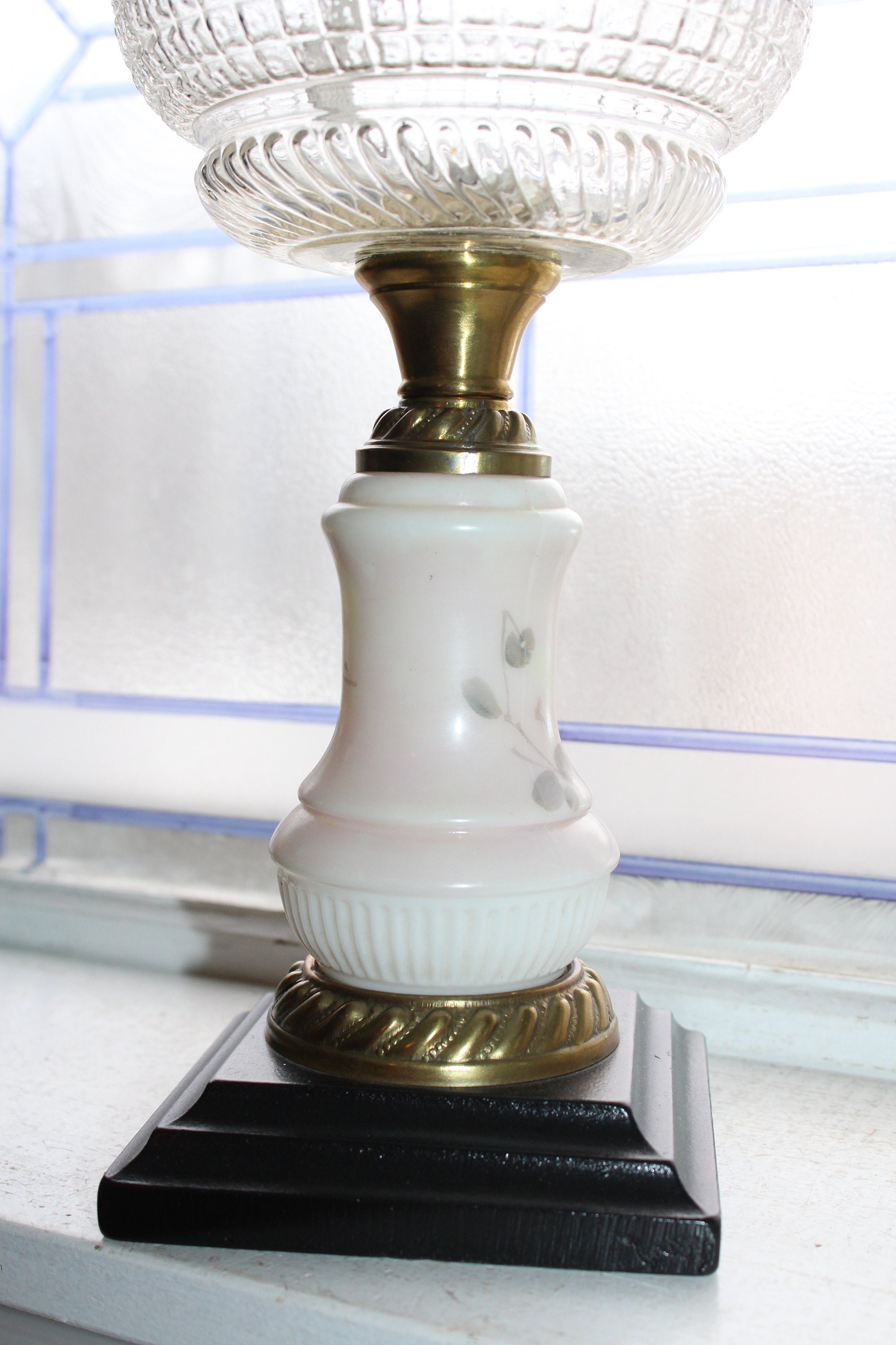 Antique 1800s Victorian Oil Lamp 1800s Glass & Cast Iron Restored