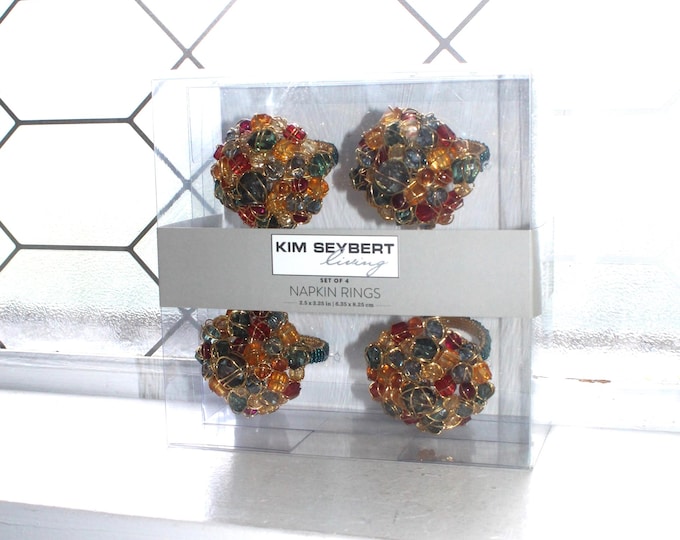 4 Vintage Kim Seybert Living Jewel Red Green Gold Napkin Rings in Box