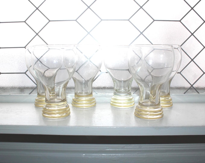 6 Vintage Fiesta Ware Glass Goblets Tumblers Yellow Banded
