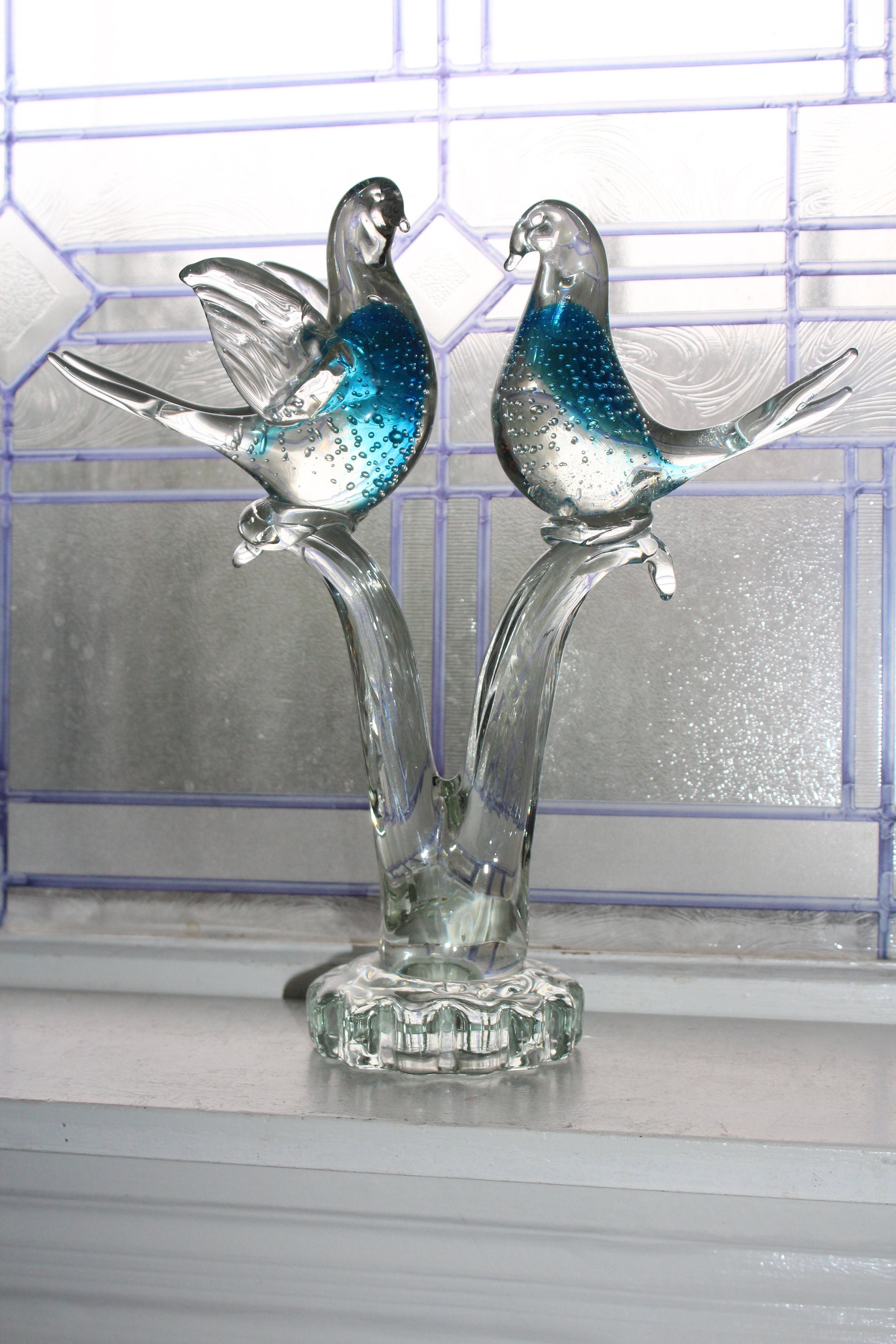 glass love birds figurines