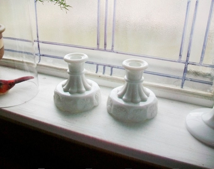 White Glass Candleholders Milk Glass Vintage Westmoreland Paneled Grape