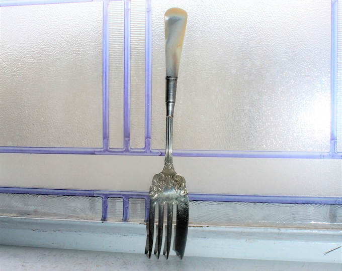 Antique Rogers Nickle Silver & Mother of Pearl Serving Fork