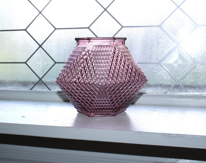 Vintage Diamond Point Vase Candle Holder Amethyst Purple