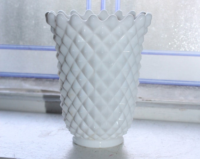 Vintage Imperial Milk Glass Diamond Point Vase