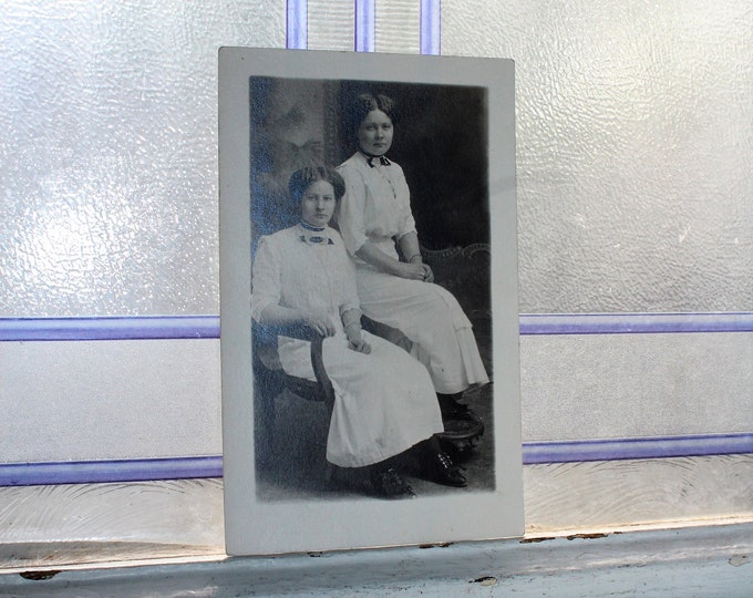 Vintage Photograph Postcard 2 Edwardian Sisters RPPC