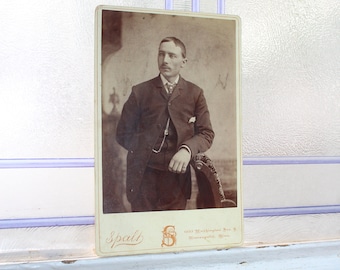 Antique Cabinet Card Photograph Victorian Man with a Mustache