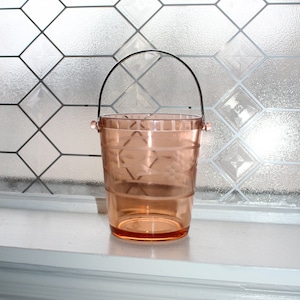 Pink Depression Glass Floral Etched Ice Bucket Vintage 1930s