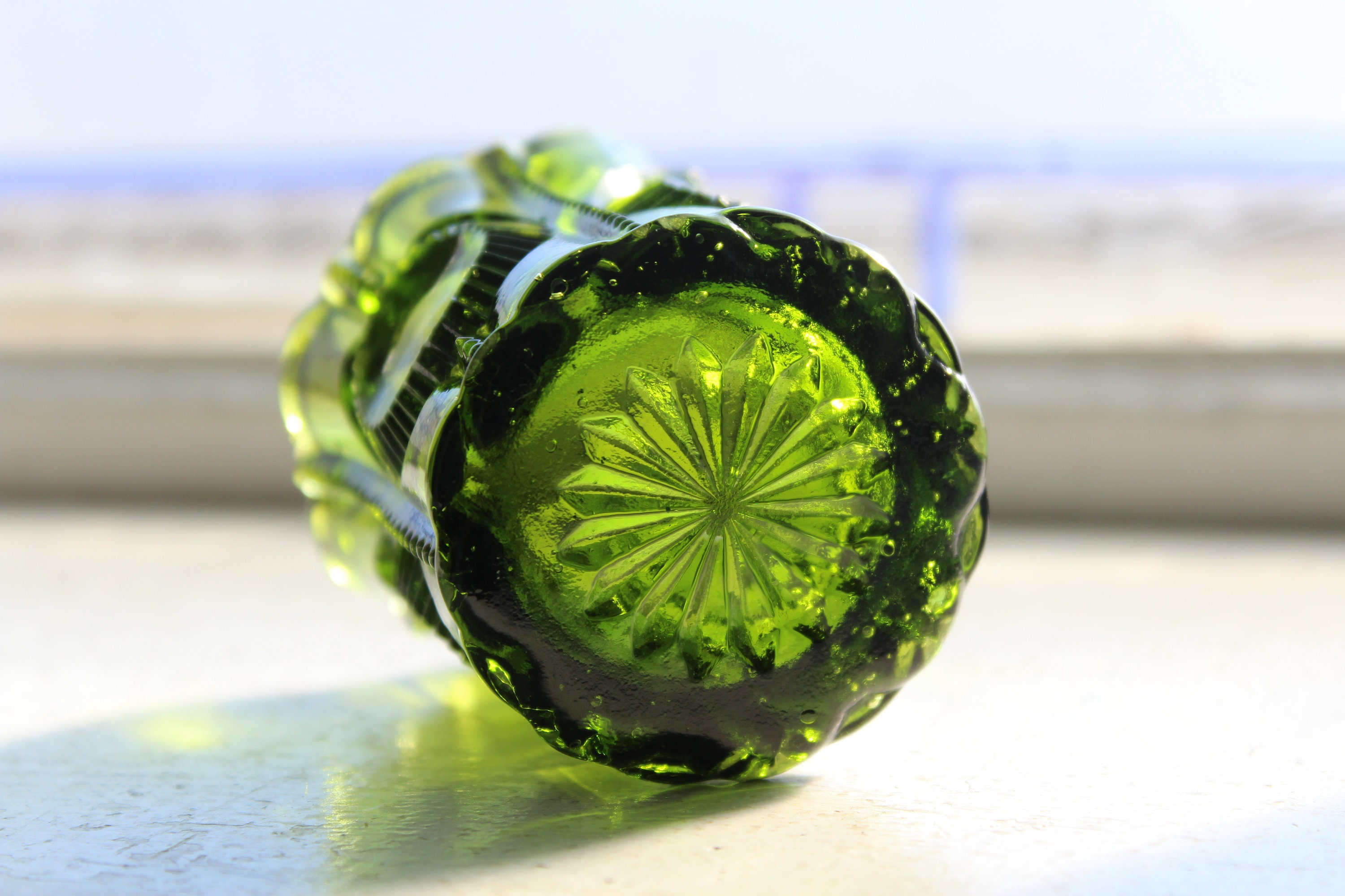 Vintage Green Glass Toothpick Holder Columbia by L G Wright