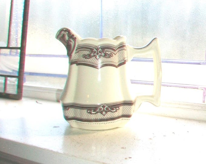 Antique Ironstone Milk Pitcher Brown Transferware