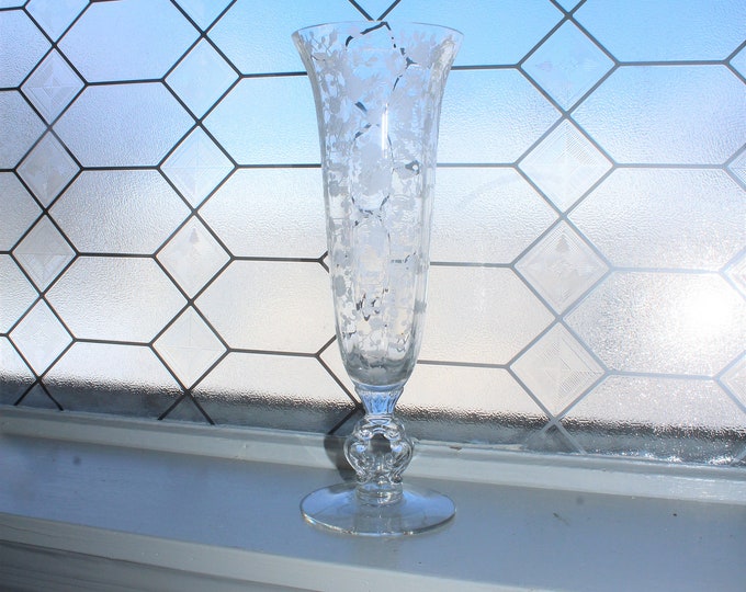 Cambridge Glass Rose Point Vase Keyhole Stem 12"