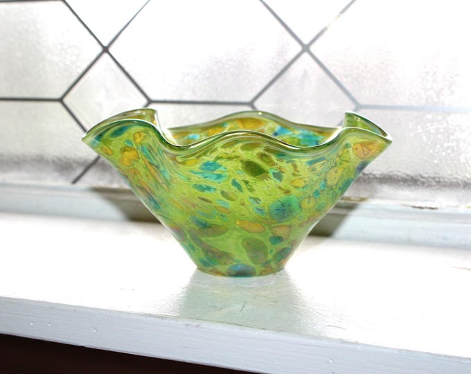 Vintage Glass Eye Studio Mottled Green Confetti Art Glass Bowl
