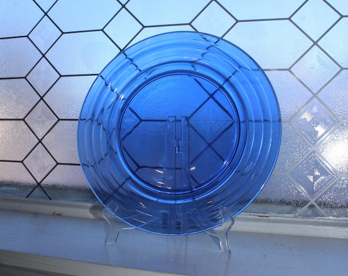 Vintage Art Deco Cobalt Blue Moderntone Large Sandwich Plate 1930s Glass