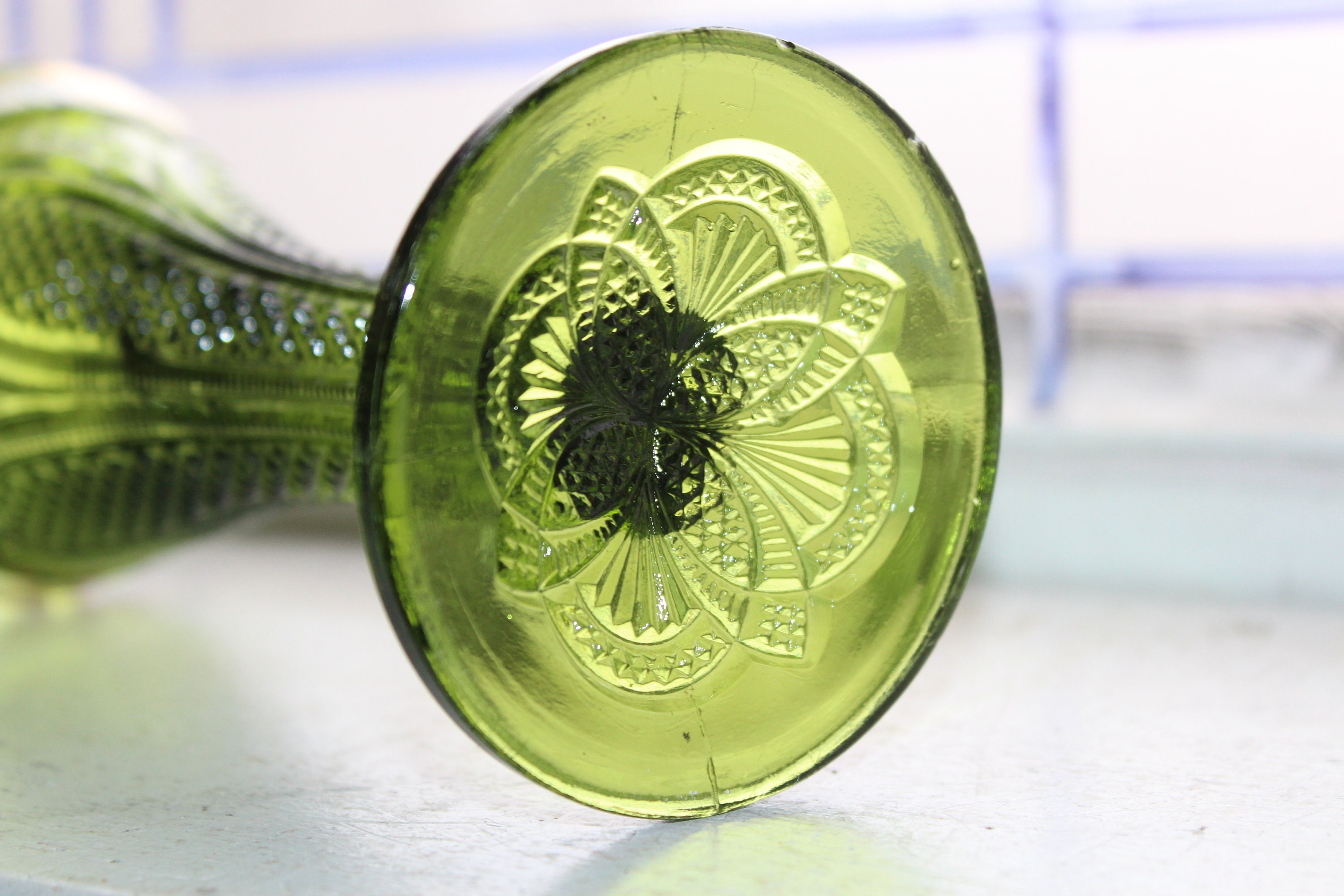 Antique EAPG Green Trumpet Vase Massachusetts by US Glass 1898