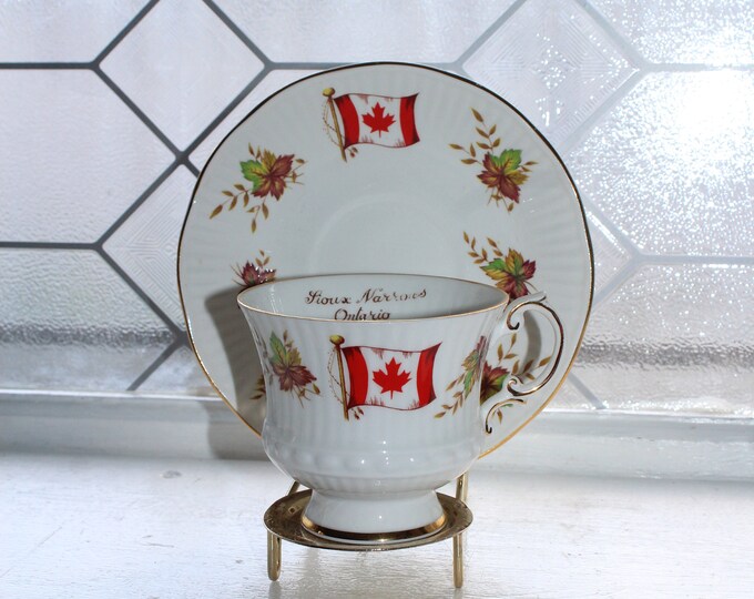 Vintage Elizabethan Canada Tea Cup and Saucer Flag and Maple Leaf