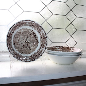 4 Vintage Meakin Americana Cereal Bowls Brown Transferware Ironstone