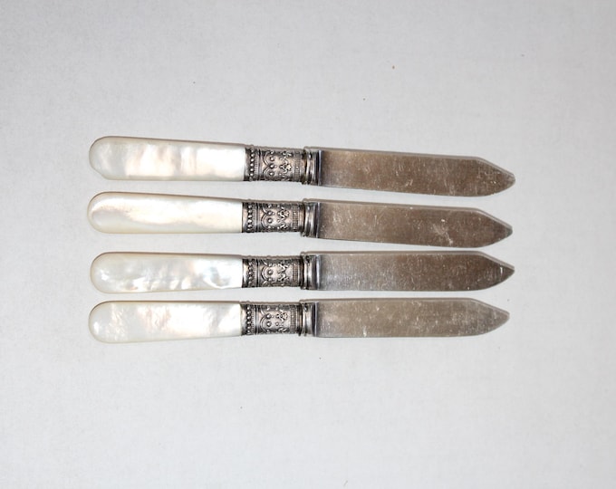 4 Antique Mother of Pearl Handle Fruit Knives