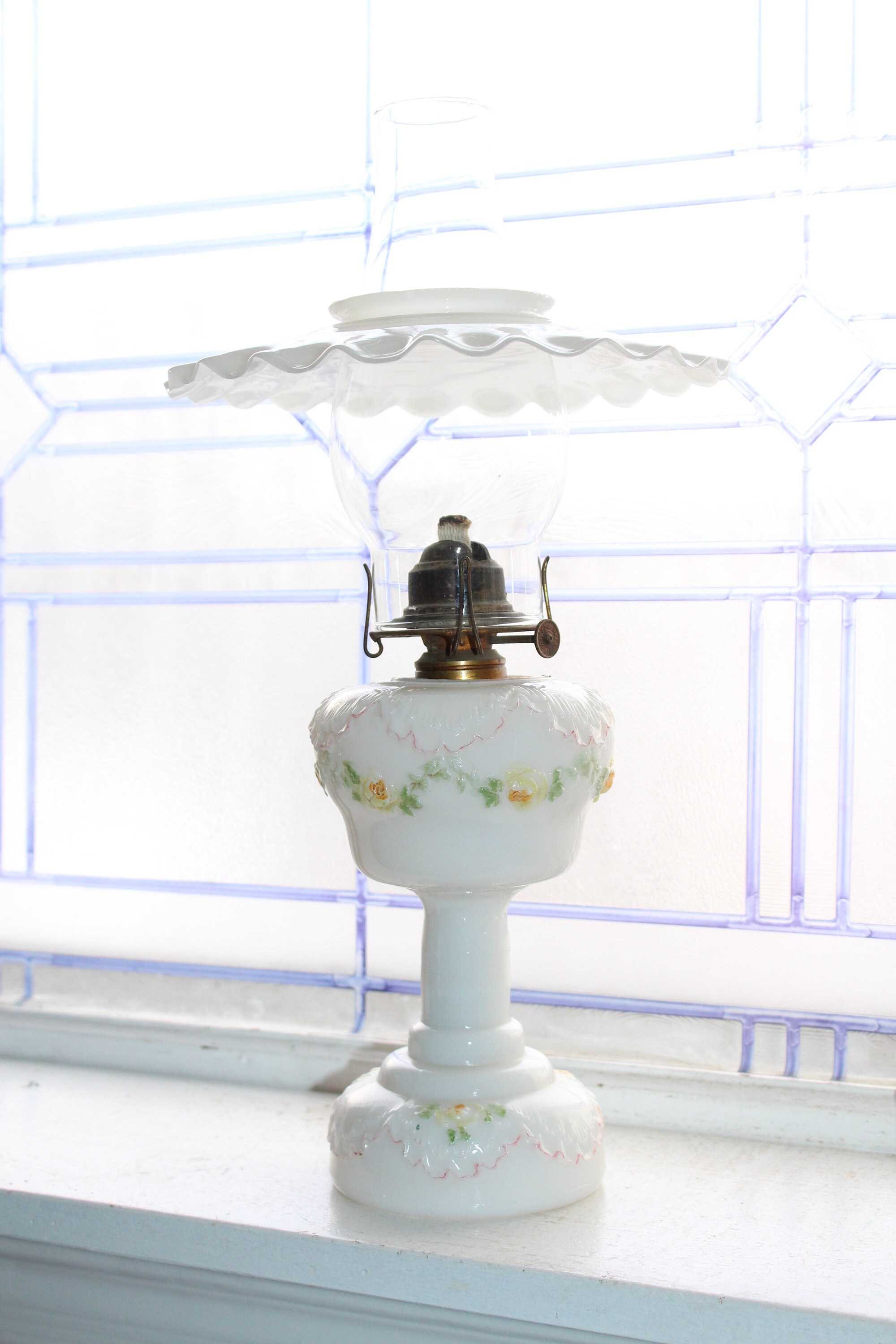 Antique 1800s Victorian Oil Lamp 1800s Milk Glass Dithridge & Co.
