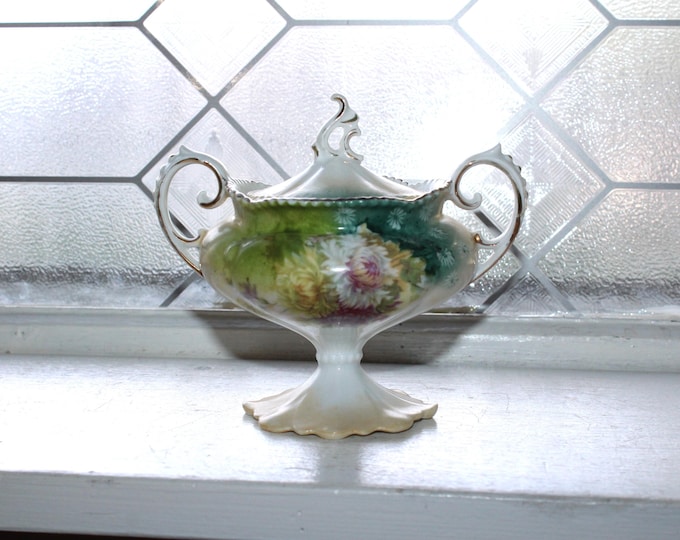 Antique RS Prussia Porcelain Sugar Bowl with Chrysanthemums