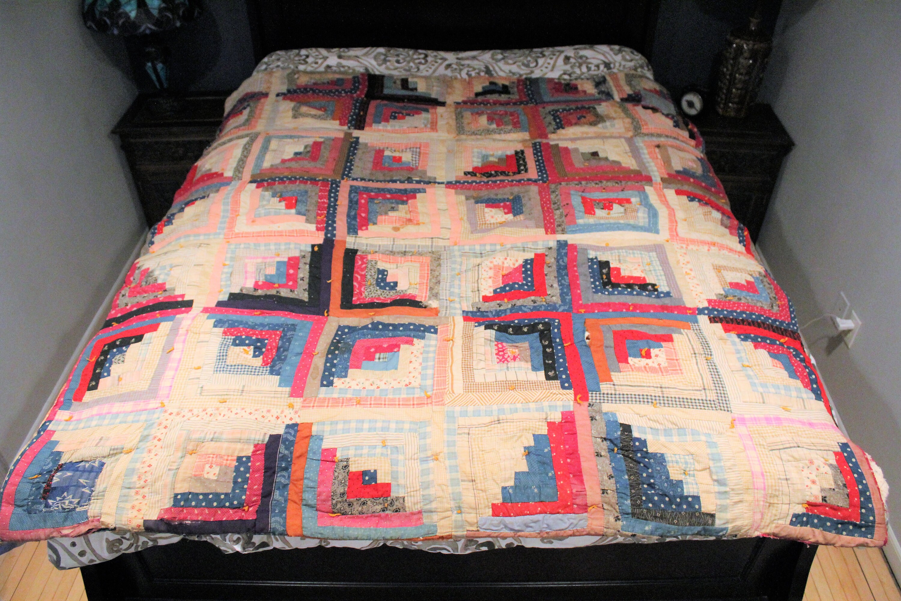 Antique 1918 Quilt Log Cabin Hand Stitched Rustic Farmhouse Decor