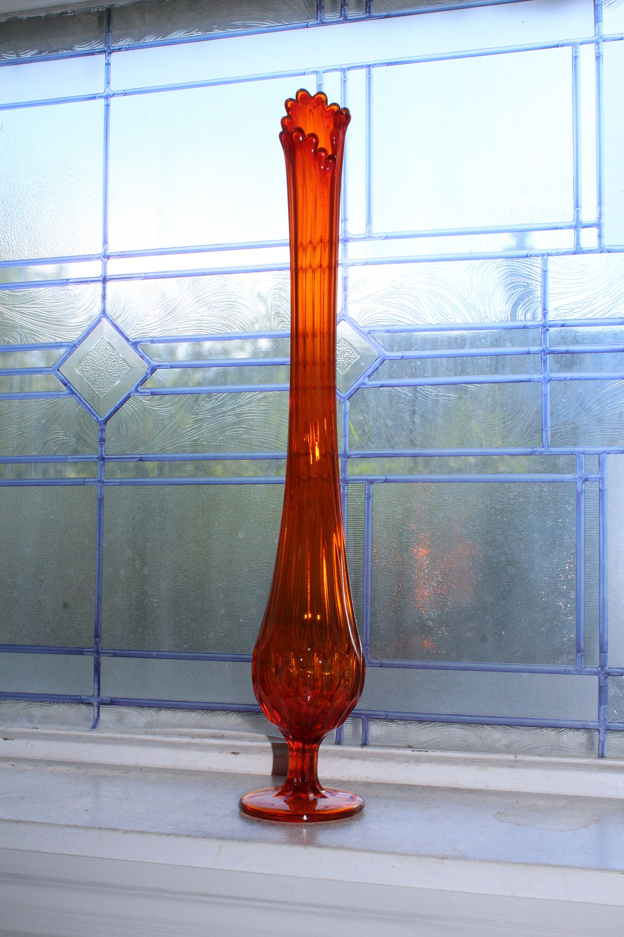 Large Orange Swung Glass Vase 19 Vintage Mid Century Modern