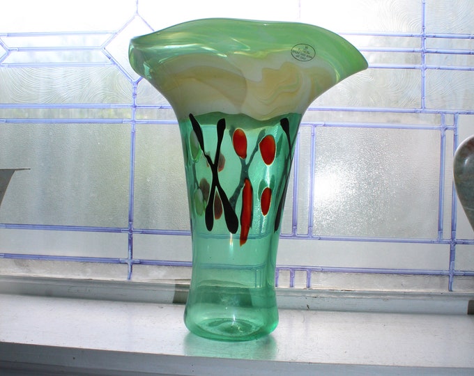 Large Viz Art Glass Vase Hand Blown 11.5"