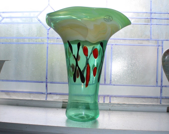 Large Viz Art Glass Vase Hand Blown 11.5"