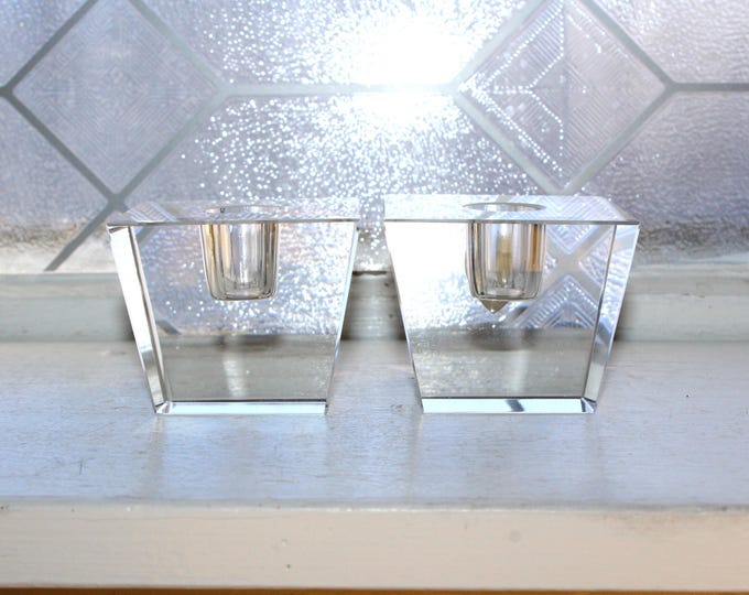 Vintage Waldonia Crystal Candle Holders Pair Czechoslovakia