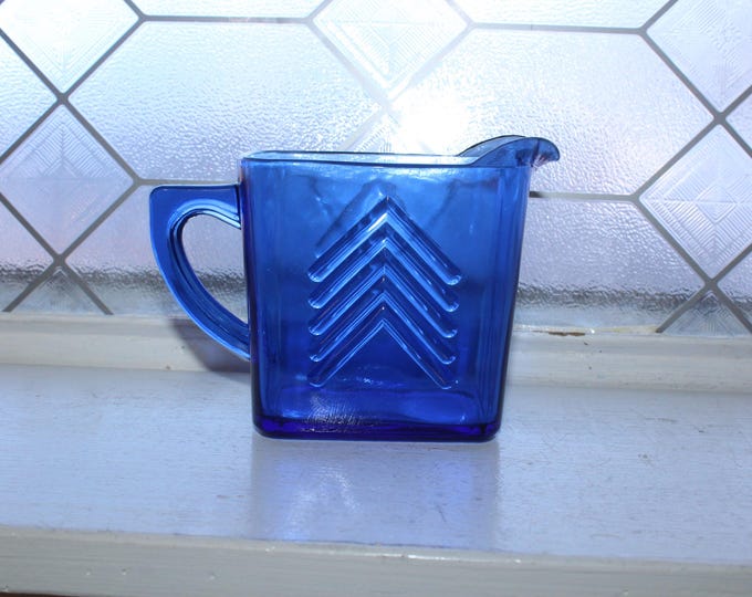 Vintage Art Deco Cobalt Blue Depression Glass Creamer Pitcher Hazel Atlas