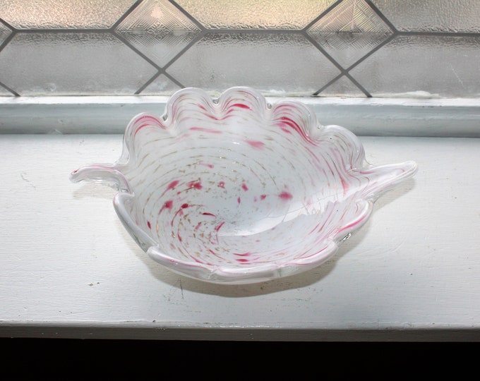 Vintage Murano Glass Bowl Pink and White with Copper Aventurine