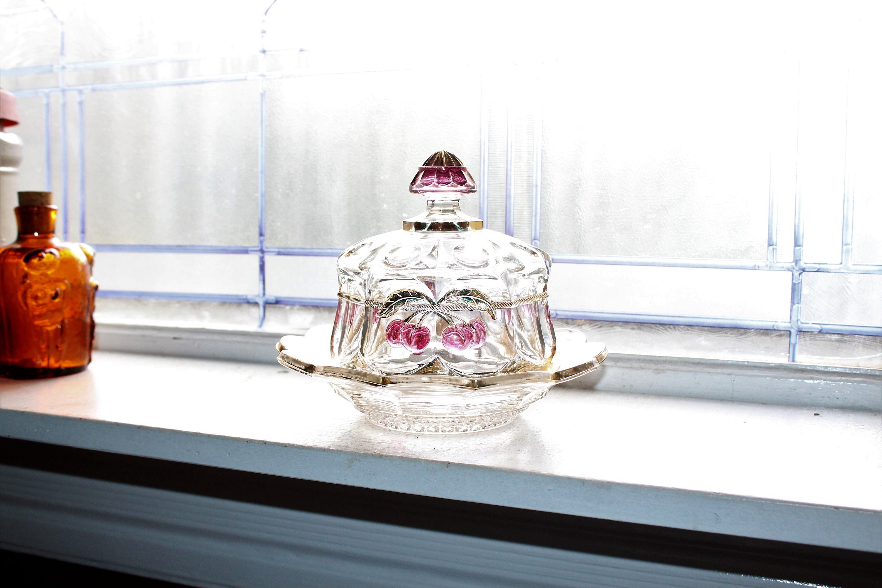 Northwood Glass Cherry and Cable Round Butter Dish Antique EAPG