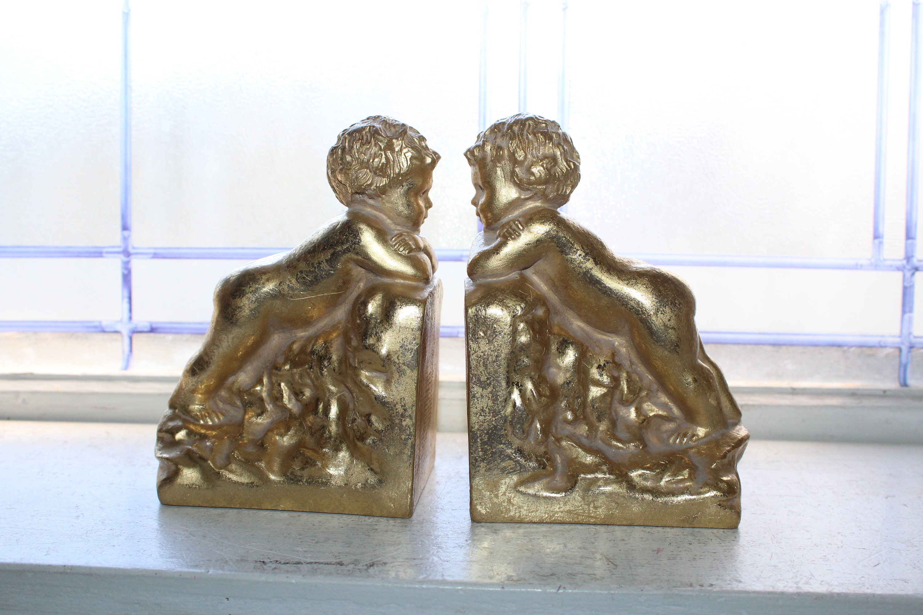 Gold Cherub Angel Bookends Pair