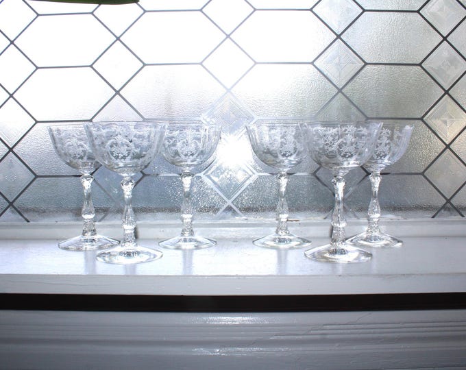 6 Fostoria Navarre Champagne Glasses Vintage 5 5/8" Stemware 1940s
