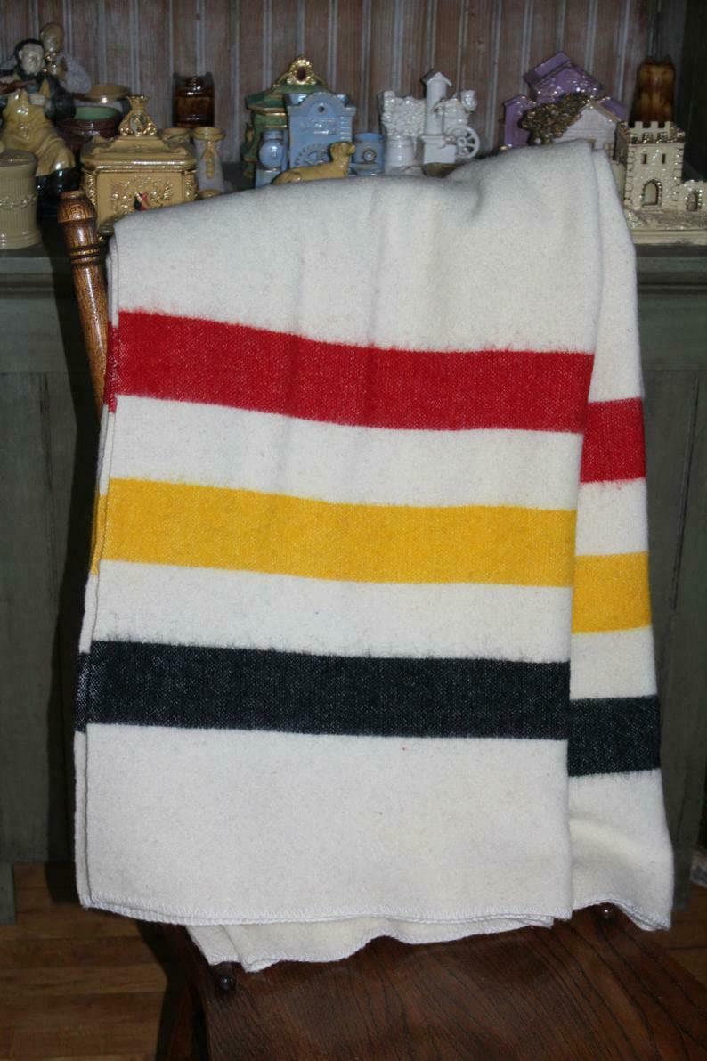 Vintage Striped Wool Camp Blanket Faribo Hudson Bay Style Etsy Canada