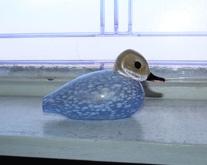 Vintage Murano Art Glass Duck Figurine Blue and Gold Aventurine