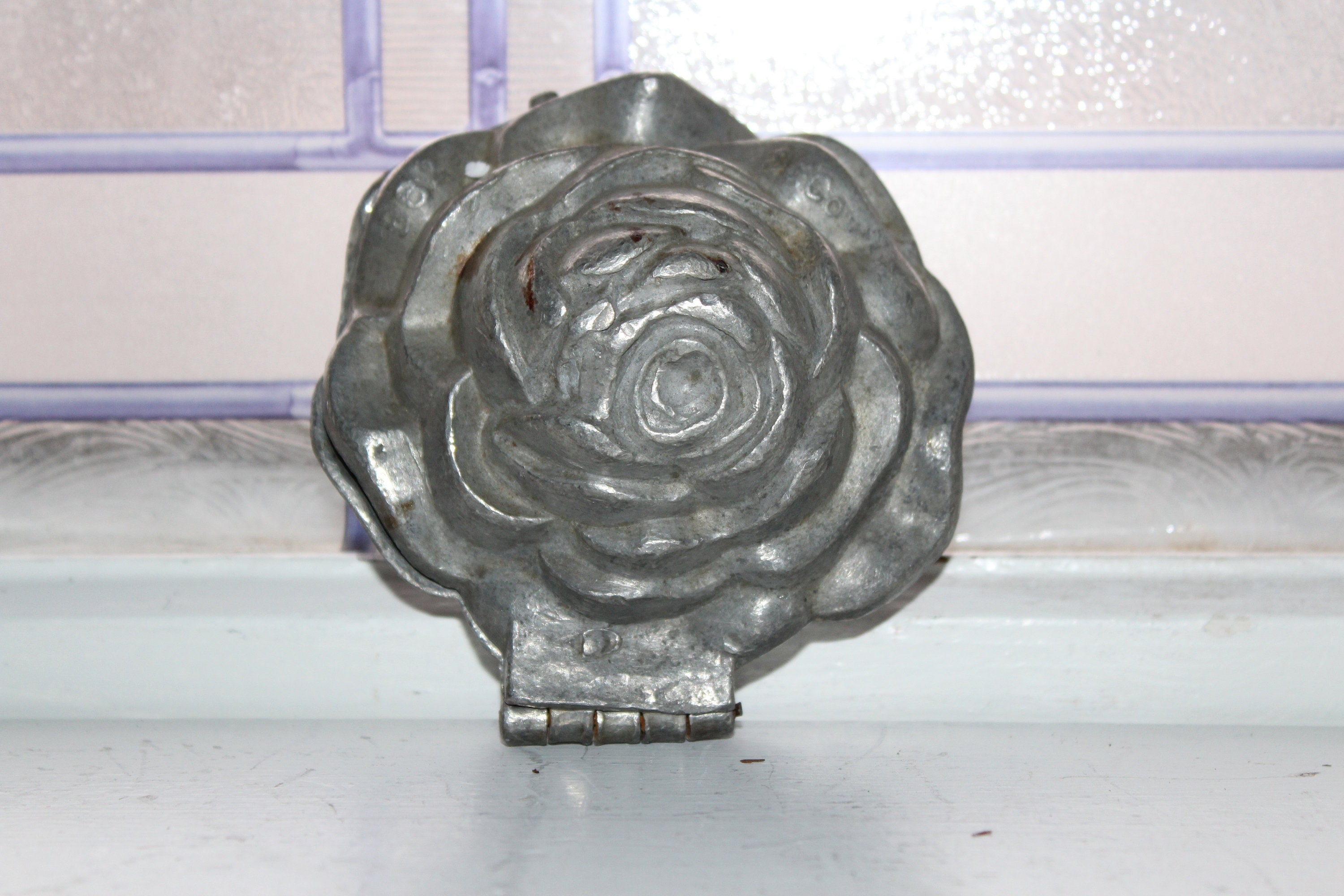 Antique Pewter Ice Cream Mold Rose Flower Schall 582
