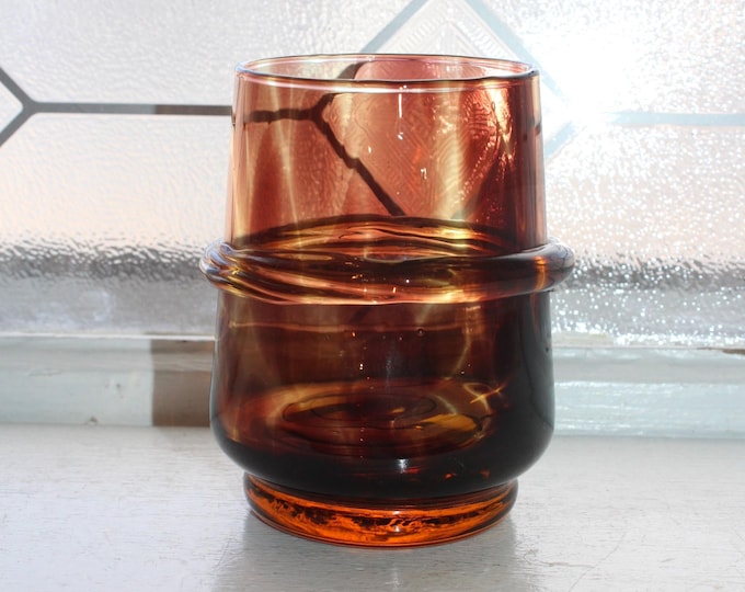 Vintage Murano Art Glass Vase Tortoise Shell Tumbler with Wrapped Thread