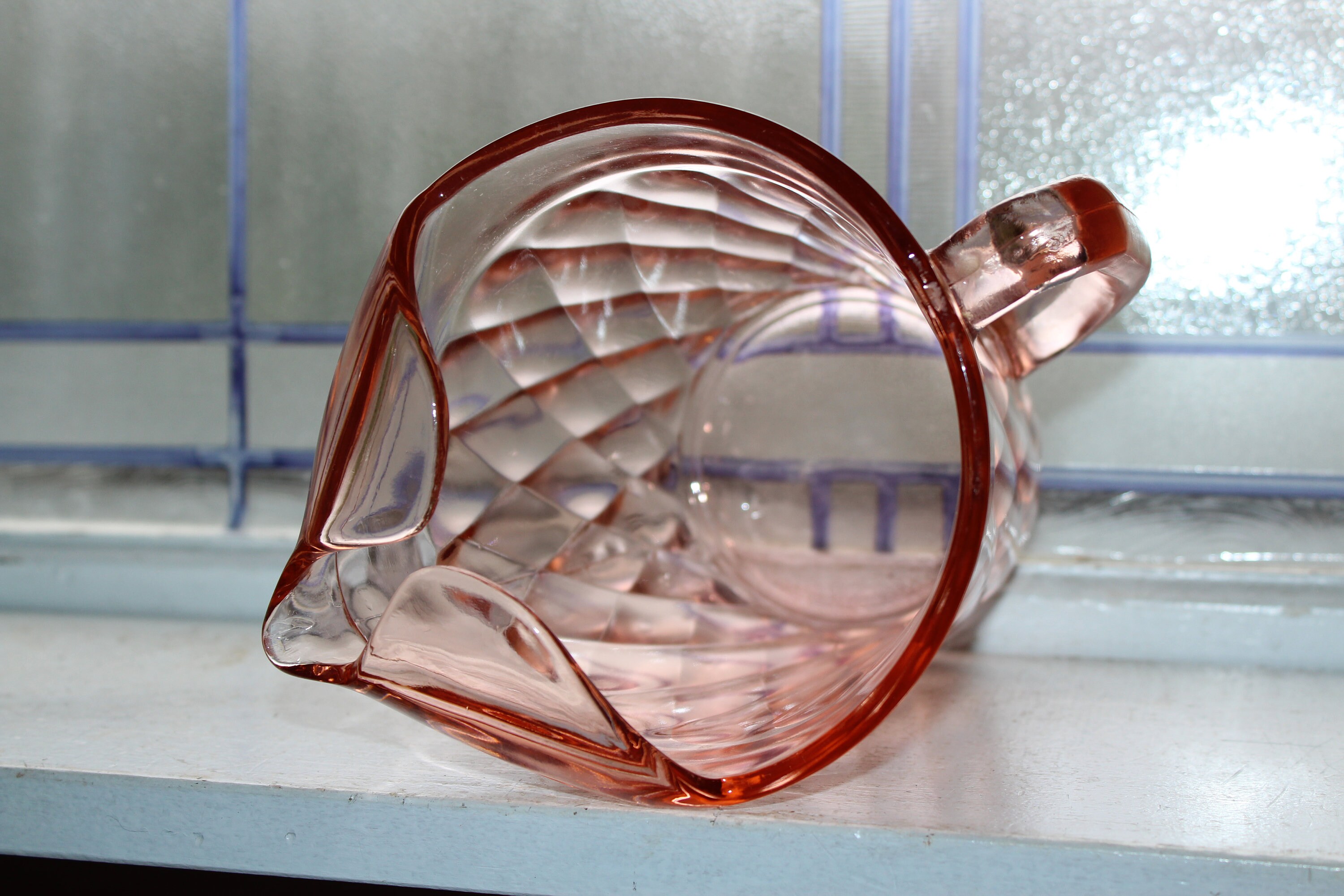 Pink Depression Glass Pitcher Diamond Optic Hazel Atlas 1930s