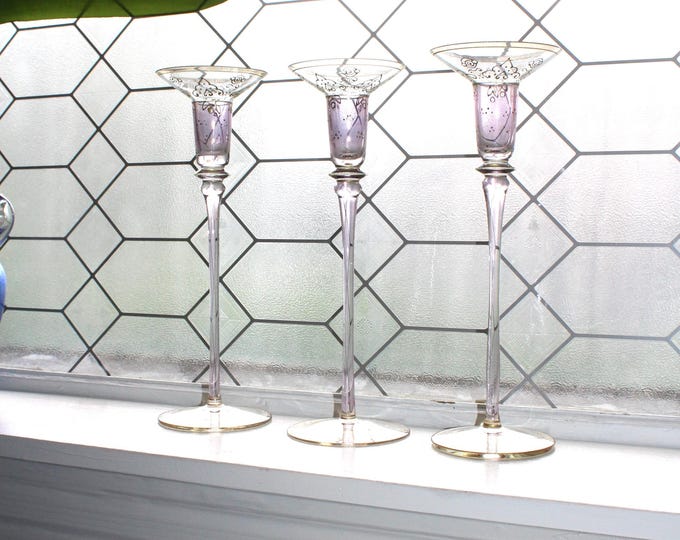 3 Large Vintage Hand Painted Glass Raja Candle Holders Pier 1