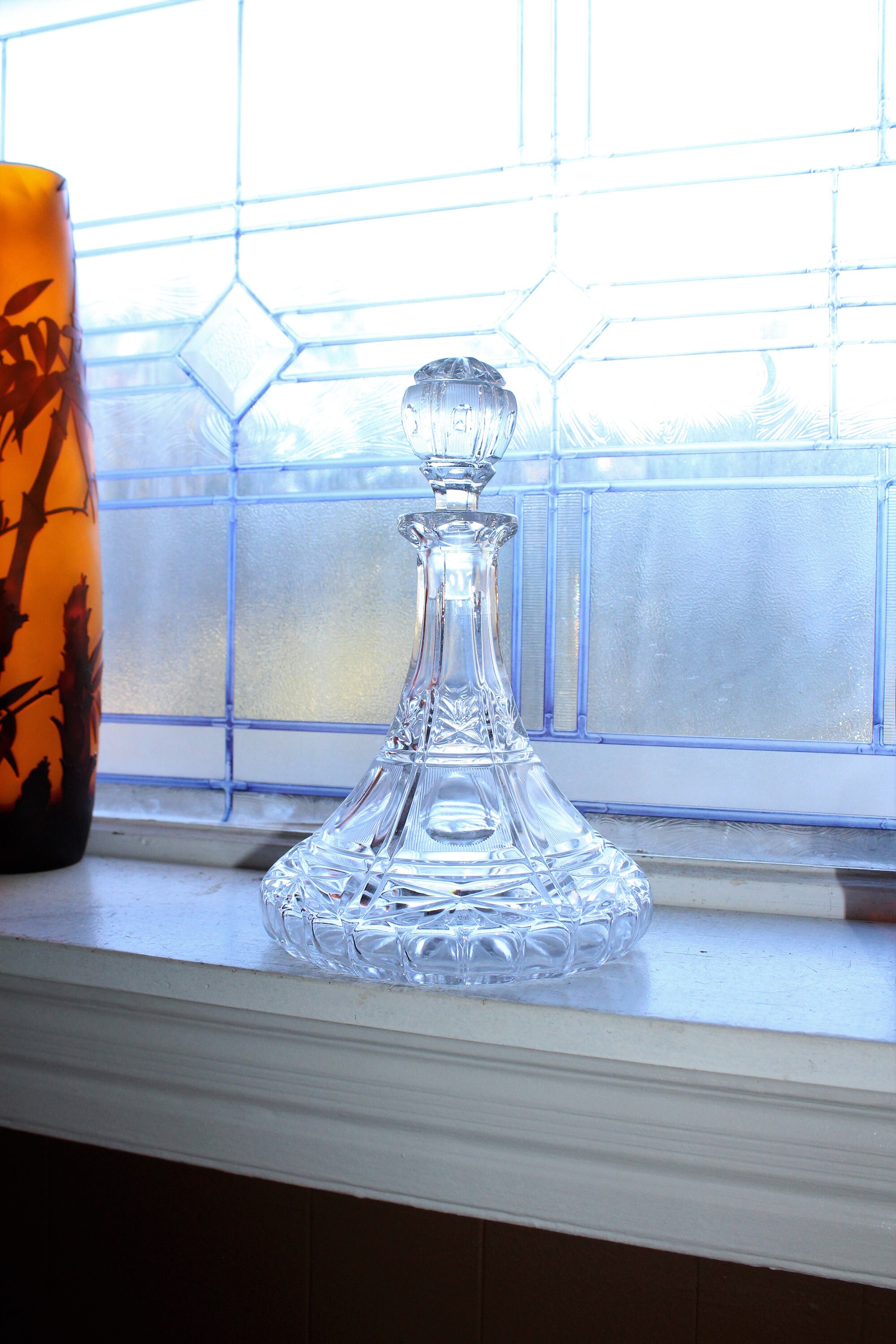 Crystal Ships Decanter Liquor Bottle Vintage Barware