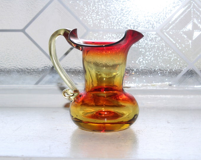Vintage Orange Amberina Glass Cruet Pitcher