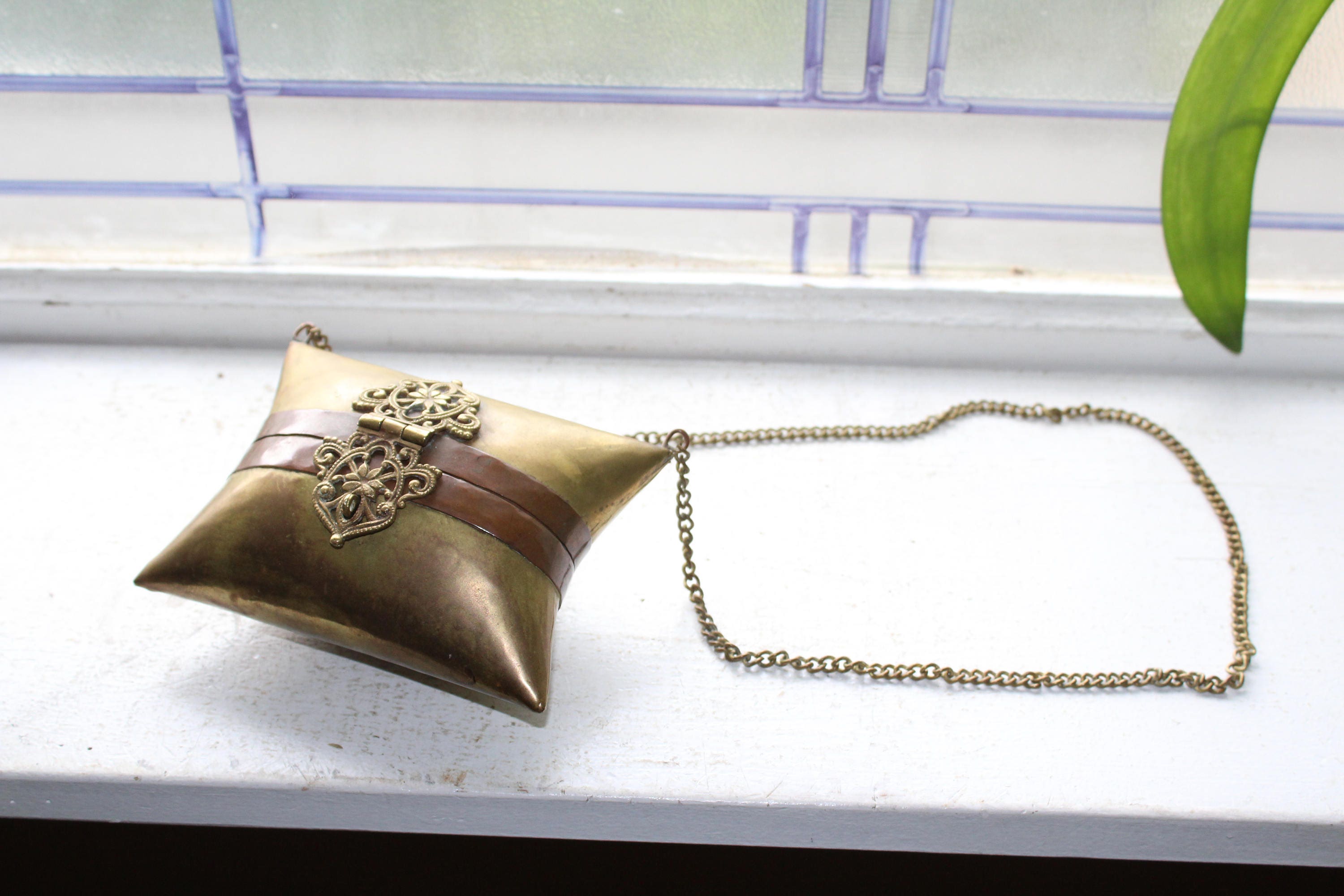 Antique Pillow Purse Brass and Copper Steampunk Accessory