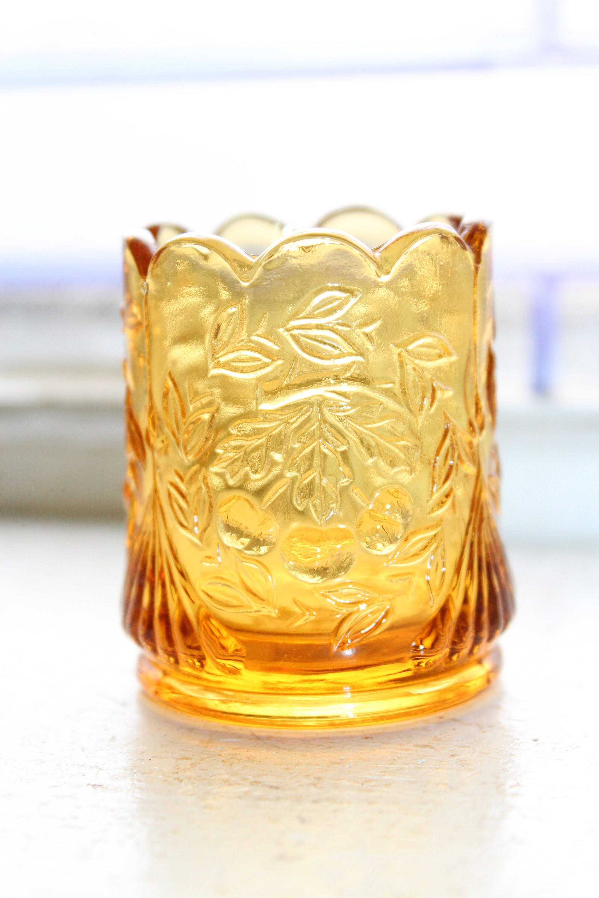 Vintage Amber Glass Toothpick Holder