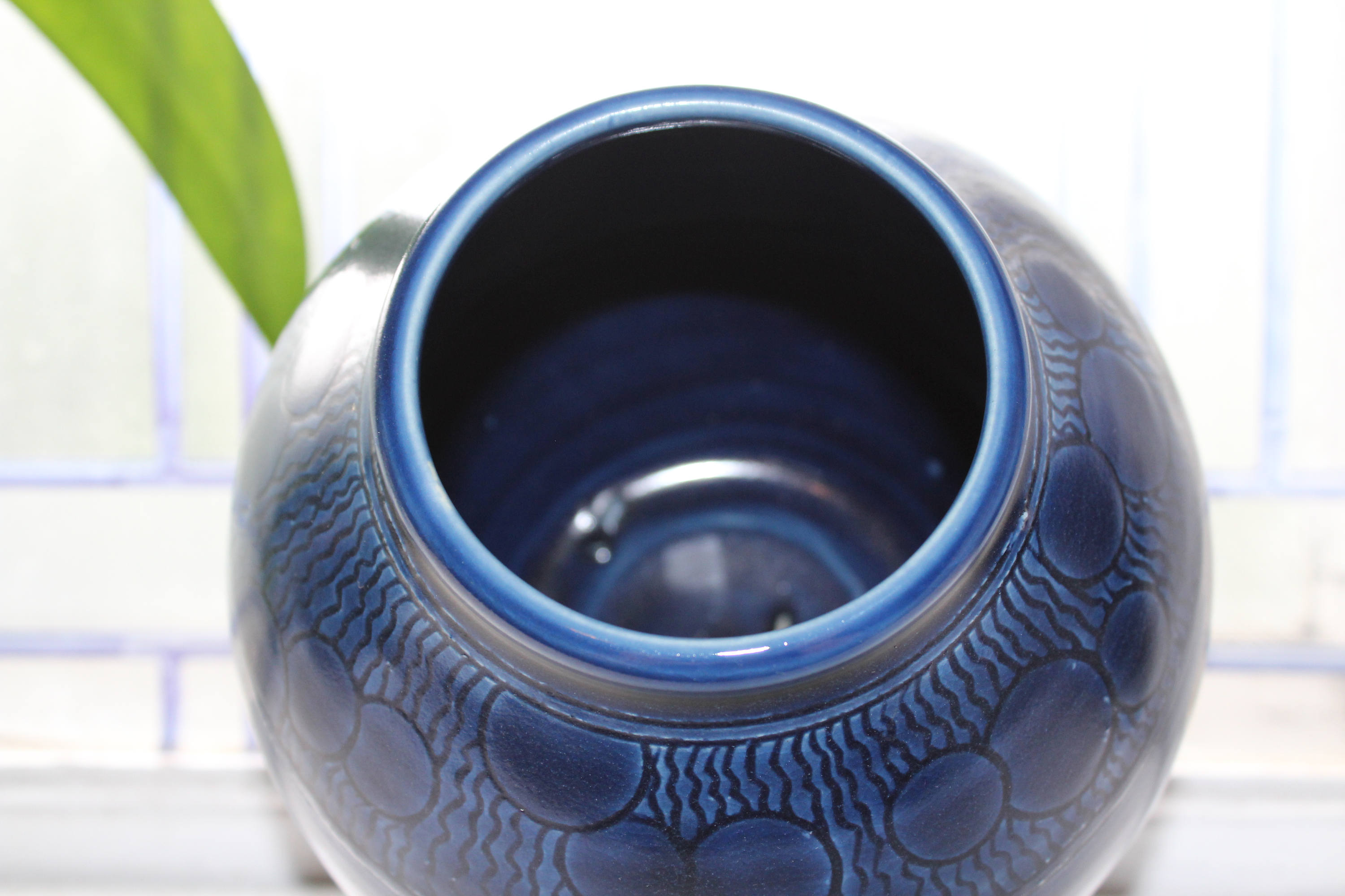 Cobalt Blue Studio Pottery Vase with Orbs Handmade Bailey Pottery