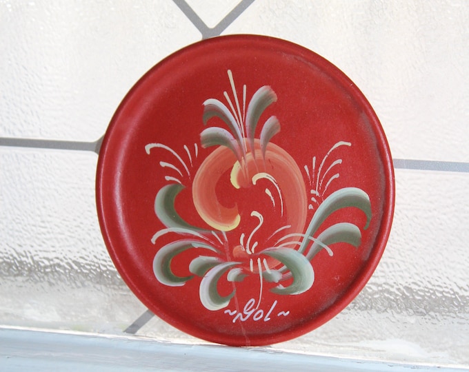 Vintage Rosemaling Wood Coaster Norwegian Folk Art