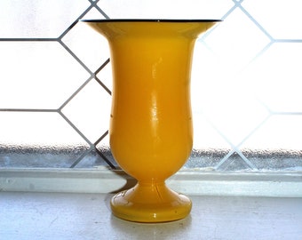Vintage Art Deco Czech Tango Glass Vase Yellow with Black Rim