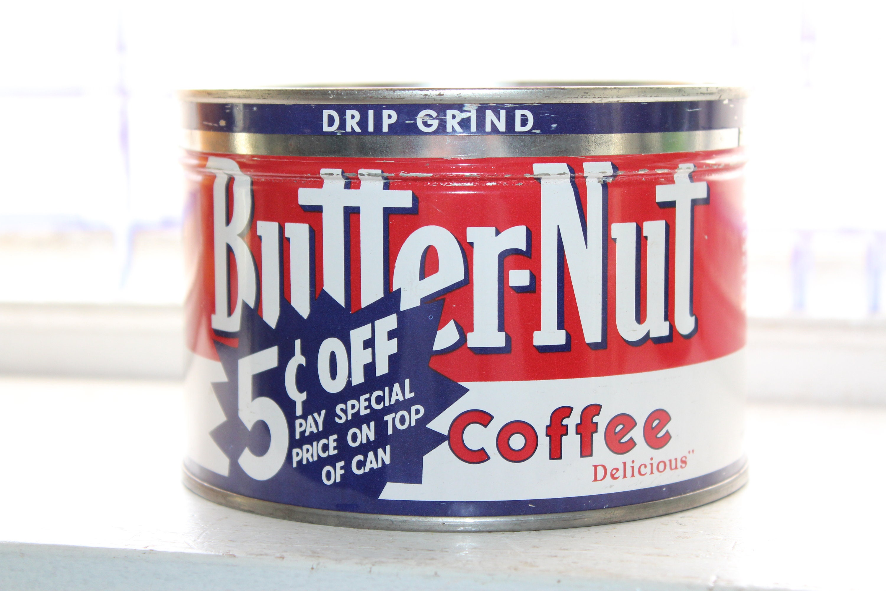 Vintage Coffee Tin Butter Nut Coffee Can 1 Lb Size Rustic Farmhouse