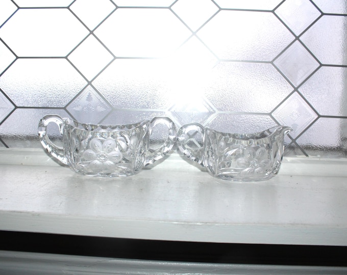 Cut Crystal Creamer and Sugar Floral Design