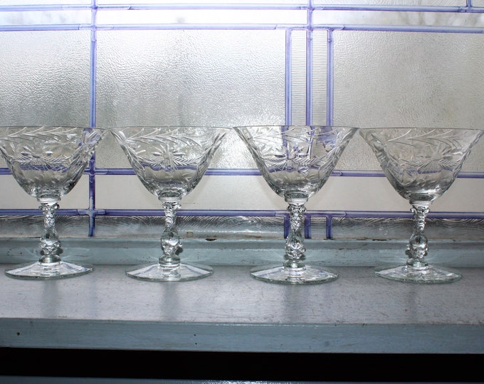 4 Cambridge Glass Achilles Low Sherbet Vintage Stemware