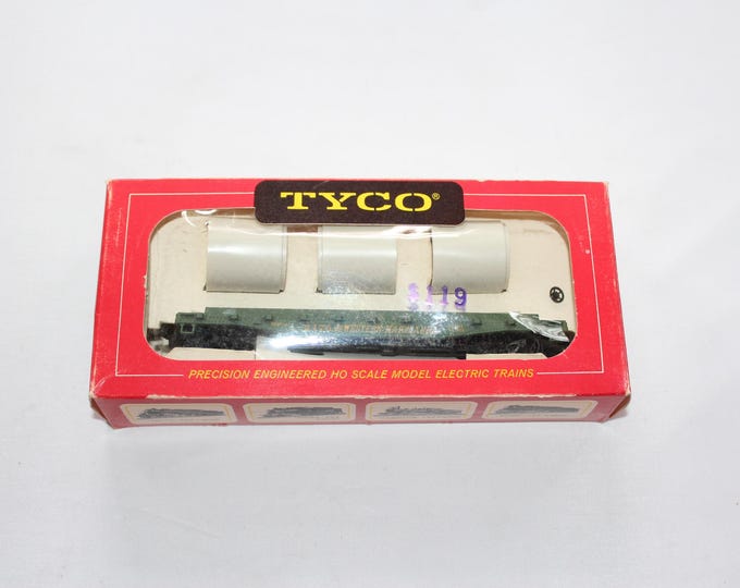 Vintage Tyco HO Scale Western Maryland Railroad Flat Car with Pipes T342B